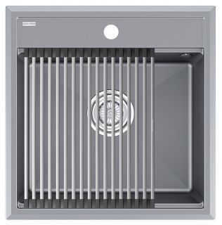 Комплект Paulmark: мойка Stepia 50 и ролл-мат Step PM115051-GRM+R375-BS серый металлик/брашированная нержавеющая сталь